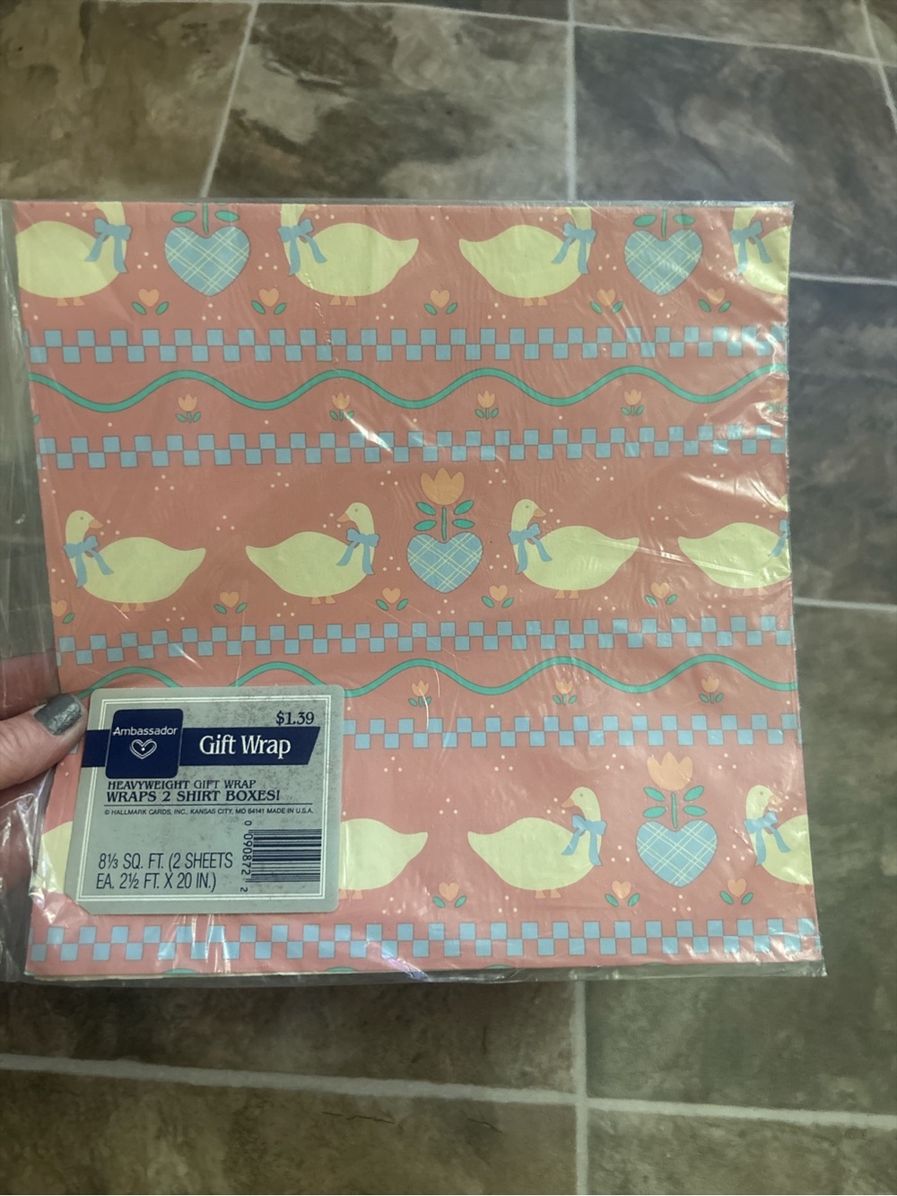 Vintage Ambassador Hallmark Gift Wrap Ducks Hearts Tulips Sealed Package 2 Sheet